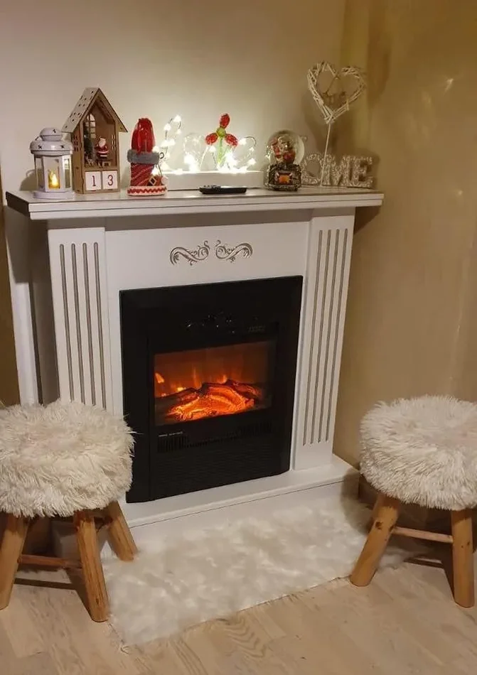 Camino Elettrico da Pavimento 90,5x94x26,5 cm Effetto Fiamma 2000W Smile & Cristina Bianco - immagine 3