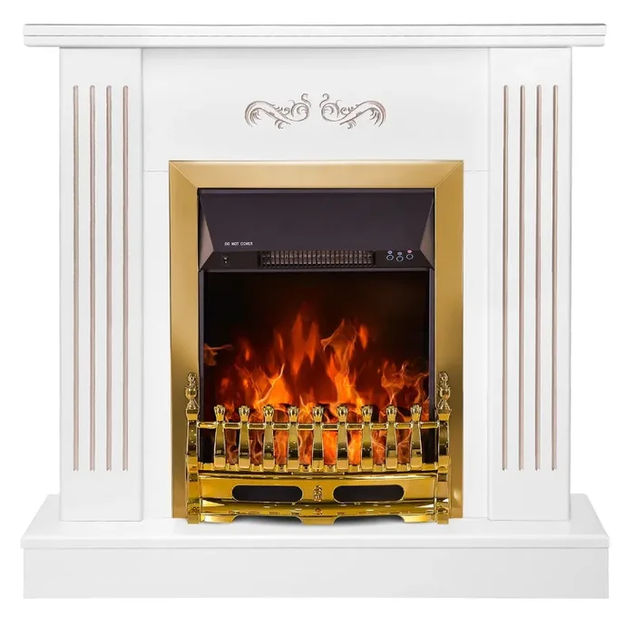 Camino Elettrico da Pavimento 90,5x94x26,5 cm Effetto Fiamma 2000W Smile & Galileo gold Bianco - immagine 2