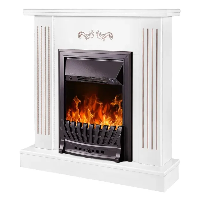 Camino Elettrico da Pavimento 90,5x94x26,5 cm Effetto Fiamma 2000W Smile & Pluton Bianco Bianco In saldo