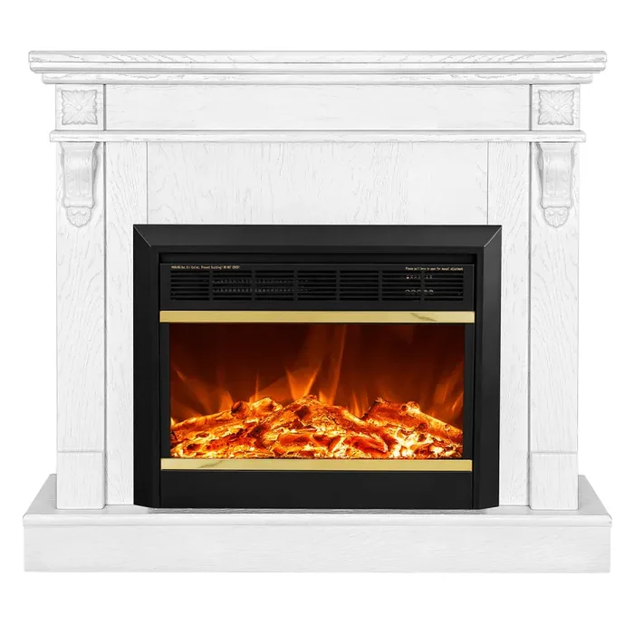 Camino Elettrico da Pavimento 90x100x30 cm Effetto Fiamma 1500W Solomon & Mars Bianco Fornitura - immagine 2