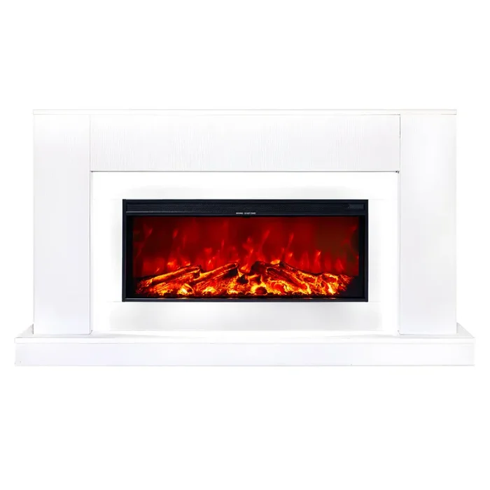 Camino Elettrico da Pavimento 90x160x27 cm Effetto Fiamma 1500W Pascal & Tasmania Bianco - immagine 2