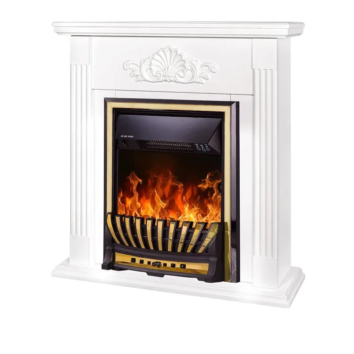 Camino Elettrico da Pavimento 90x90x27 cm Effetto Fiamma 2000W Sorina & Meridian Bianco