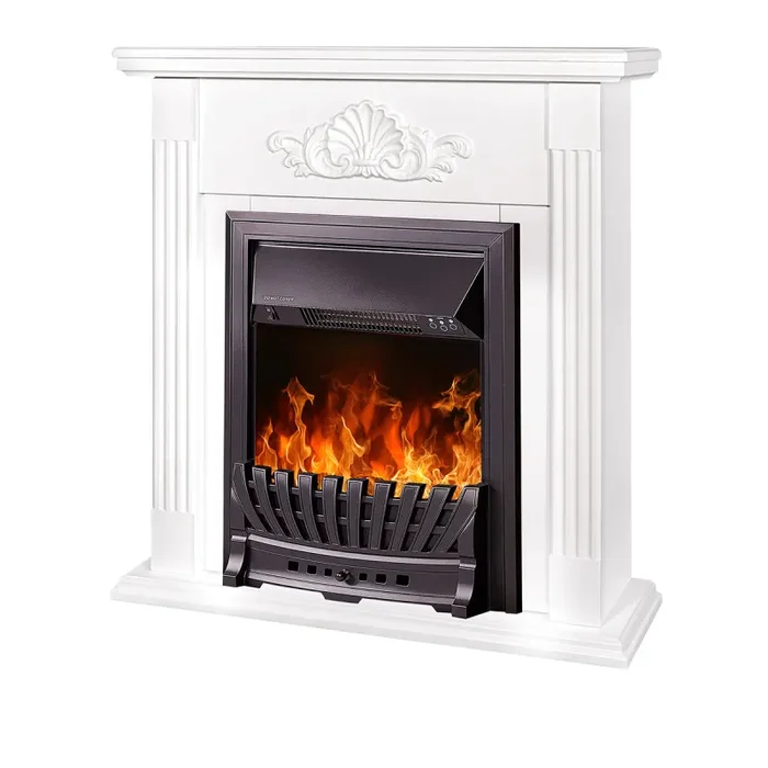 Camino Elettrico da Pavimento 90x90x27 cm Effetto Fiamma 2000W Sorina & Pluton Bianco