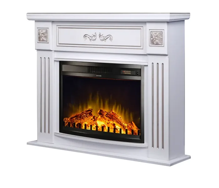 Camino Elettrico da Pavimento 93,3×111,7×27 cm Effetto Fiamma 1500W Diana & Zakinthos Bianco