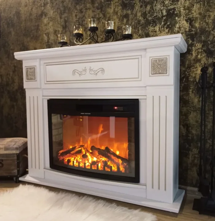 Camino Elettrico da Pavimento 93,3×111,7×27 cm Effetto Fiamma 1500W Diana & Zakinthos Bianco - immagine 2