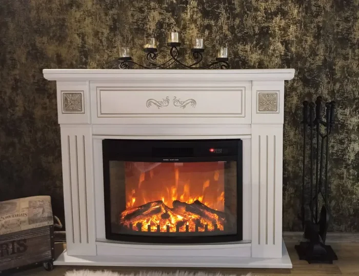 Camino Elettrico da Pavimento 93,3×111,7×27 cm Effetto Fiamma 1500W Diana & Zakinthos Bianco - immagine 3