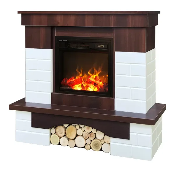 Camino Elettrico da Pavimento 95,8×109,6×28 cm Effetto Fiamma 1100W Leon & Dionis Bianco/noce scuro