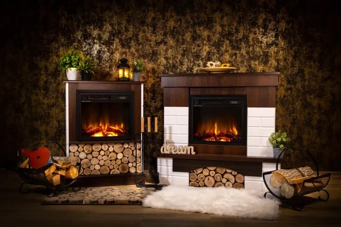 Camino Elettrico da Pavimento 95,8×109,6×28 cm Effetto Fiamma 1100W Leon & Dionis Bianco/noce scuro - immagine 2