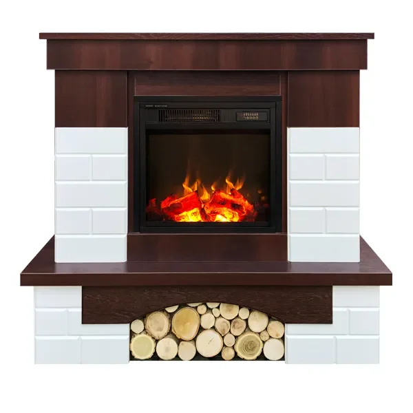 Camino Elettrico da Pavimento 95,8×109,6×28 cm Effetto Fiamma 1100W Leon & Dionis Bianco/noce scuro - immagine 3