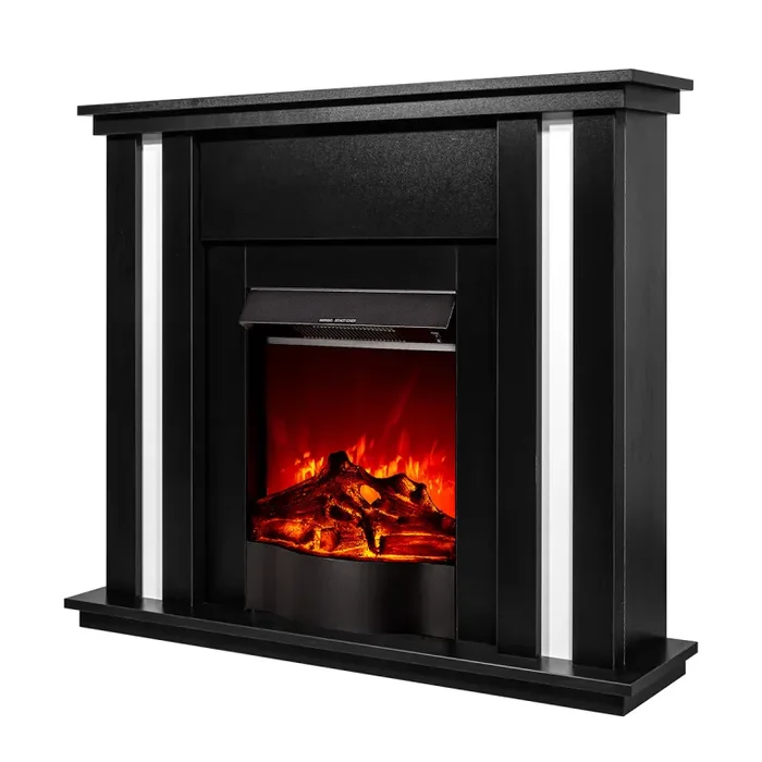 Camino Elettrico da Pavimento 95x110x27 cm Effetto Fiamma 1600W Gustavo & Corsica Nero/bianco