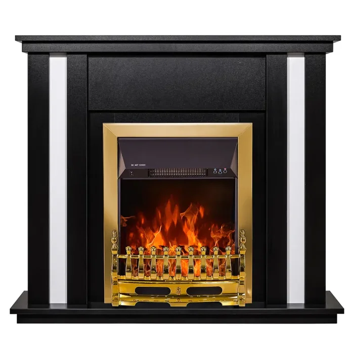 Camino Elettrico da Pavimento 95x110x27 cm Effetto Fiamma 2000W Gustavo & Galileo gold Nero/bianco - immagine 2