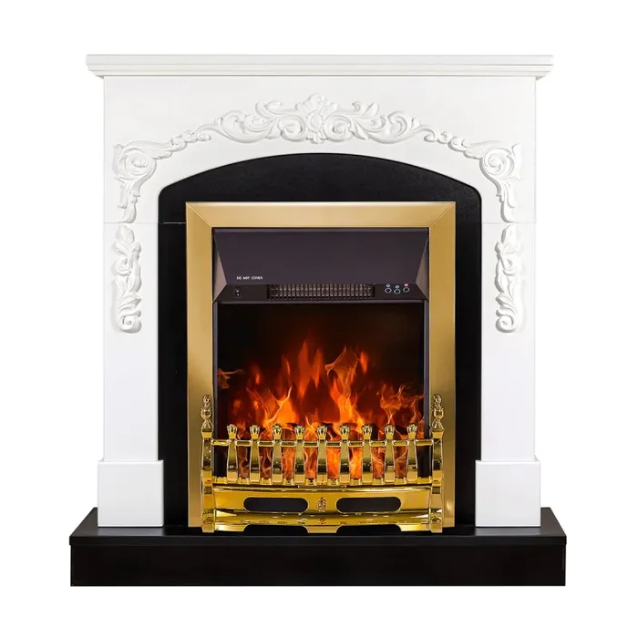 Camino Elettrico da Pavimento 97,5x90x25 cm Effetto Fiamma 2000W Casanova & Galileo gold Bianco/nero Sconti - immagine 2