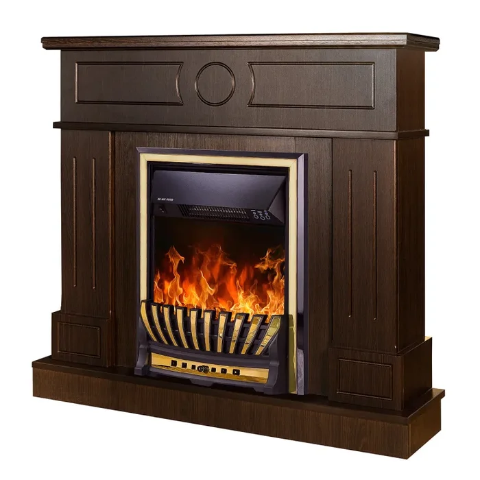 Camino Elettrico da Pavimento 97,8×104,8×30 cm Effetto Fiamma 2000W Ambassador & Meridian Noce