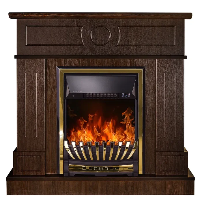 Camino Elettrico da Pavimento 97,8×104,8×30 cm Effetto Fiamma 2000W Ambassador & Meridian Noce - immagine 2