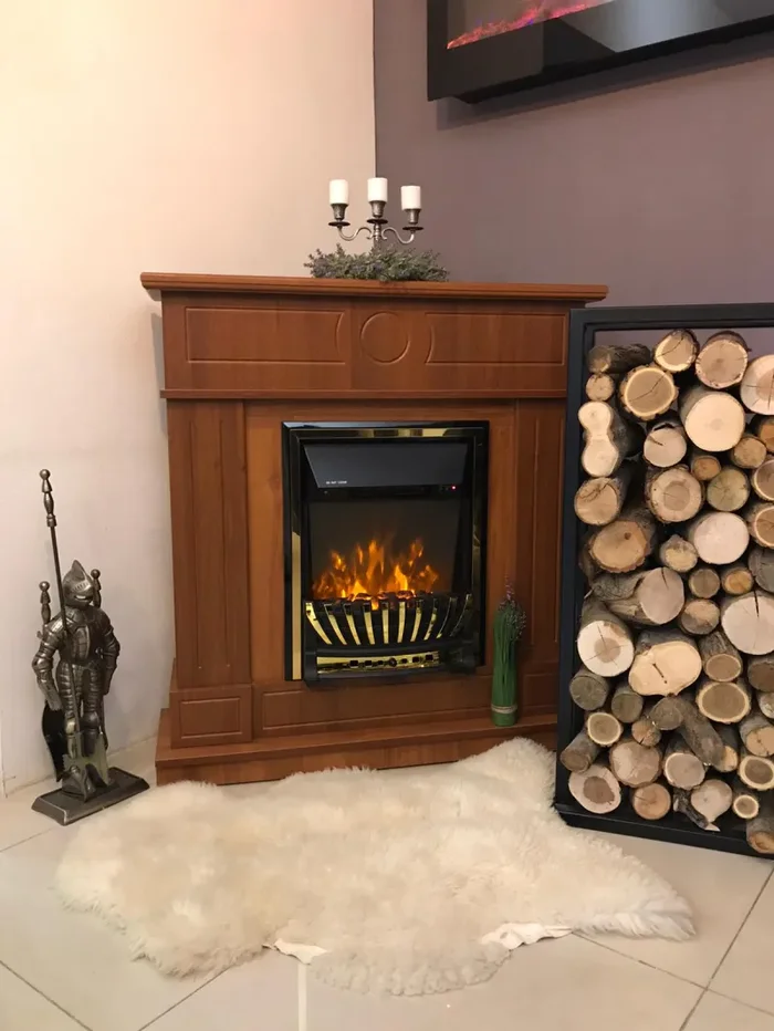 Camino Elettrico da Pavimento 97,8×104,8×30 cm Effetto Fiamma 2000W Ambassador & Meridian Noce - immagine 3