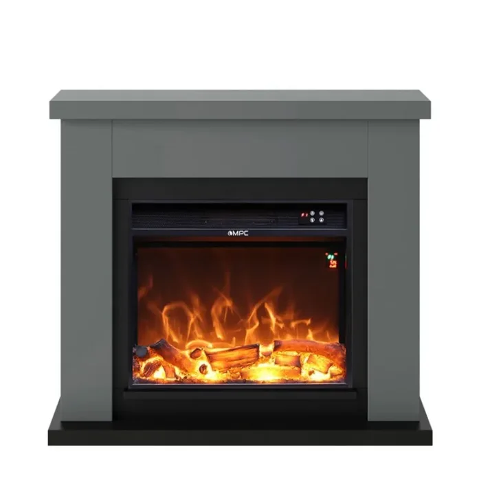 Camino Elettrico da Pavimento 99×88,3×25 cm Effetto Fiamma 1500W Sined Asciano Grigio Scuro