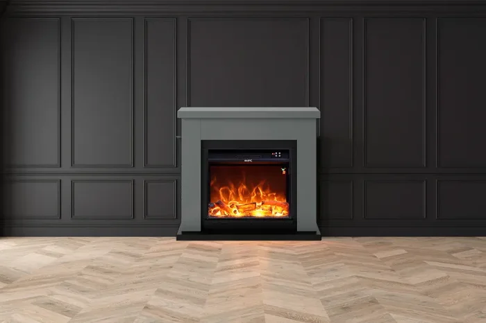 Camino Elettrico da Pavimento 99×88,3×25 cm Effetto Fiamma 1500W Sined Asciano Grigio Scuro - immagine 2