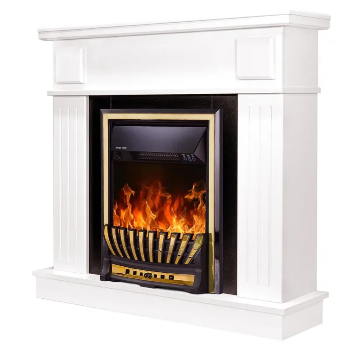 Camino Elettrico da Pavimento 99,7×103,4×27 cm Effetto Fiamma 2000W Oscar & Meridian Bianco/nero