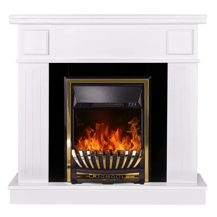 Camino Elettrico da Pavimento 99,7×103,4×27 cm Effetto Fiamma 2000W Oscar & Meridian Bianco/nero - immagine 2