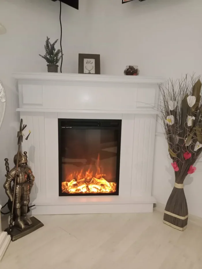 Camino Elettrico da Pavimento ad Angolo 100x100x50 cm Effetto Fiamma 1500W Marina angolo & Miriam Bianco - immagine 2