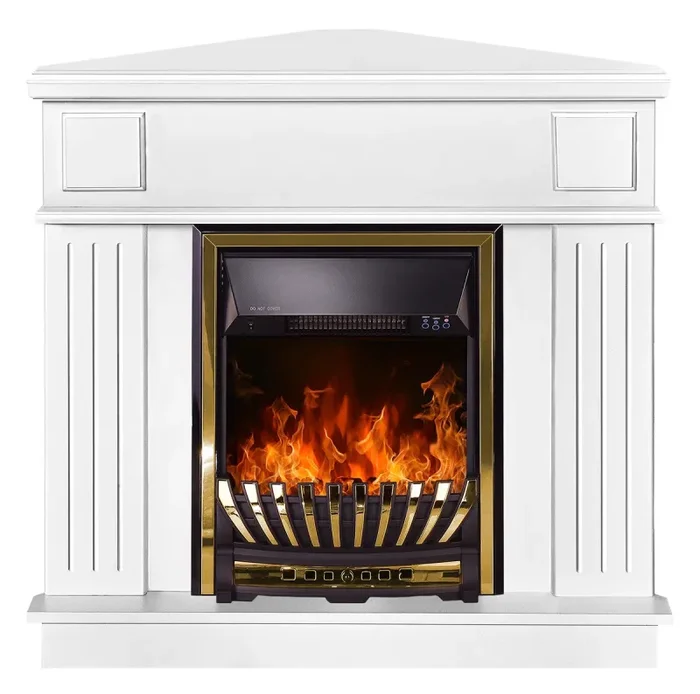 Camino Elettrico da Pavimento ad Angolo 100x100x50 cm Effetto Fiamma 2000W Marina & Meridian Bianco Vendita calda online - immagine 2