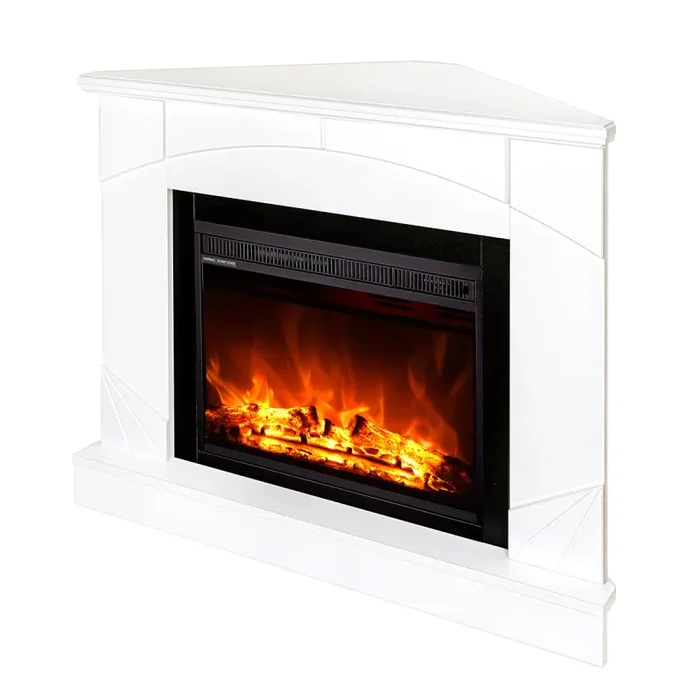 Camino Elettrico da Pavimento ad Angolo 85x106x53 cm Effetto Fiamma 1500W Madeira & lorance Bianco