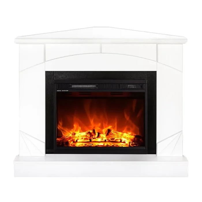 Camino Elettrico da Pavimento ad Angolo 85x106x53 cm Effetto Fiamma 1500W Madeira & lorance Bianco - immagine 2