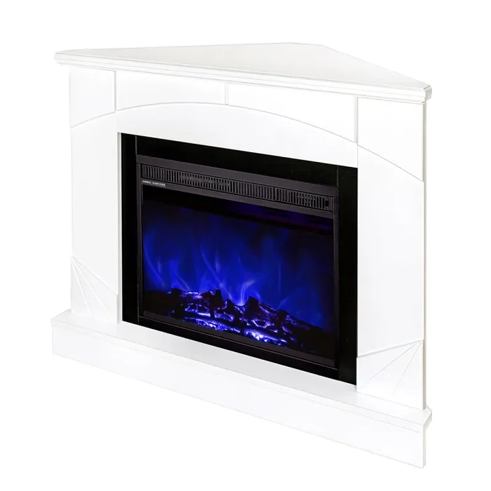 Camino Elettrico da Pavimento ad Angolo 85x106x53 cm Effetto Fiamma 1500W Madeira & lorance Bianco - immagine 3
