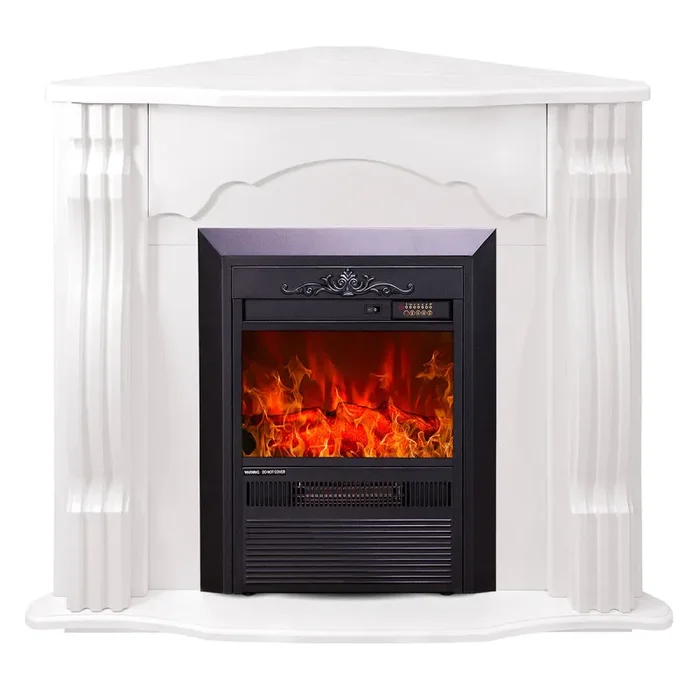 Camino Elettrico da Pavimento ad Angolo 88,2x95x47,3 cm Effetto Fiamma 2000W Clasic & Cristina Bianco - immagine 2