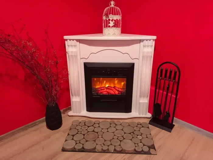 Camino Elettrico da Pavimento ad Angolo 88,2x95x47,3 cm Effetto Fiamma 2000W Clasic & Cristina Bianco - immagine 3