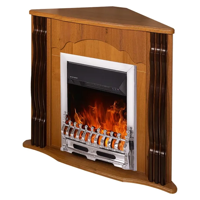 Camino Elettrico da Pavimento ad Angolo 88,2x95x47,3 cm Effetto Fiamma 2000W Clasic & Galileo silver Noce Vendita calda