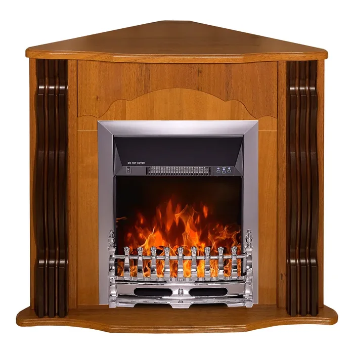 Camino Elettrico da Pavimento ad Angolo 88,2x95x47,3 cm Effetto Fiamma 2000W Clasic & Galileo silver Noce Vendita calda - immagine 2