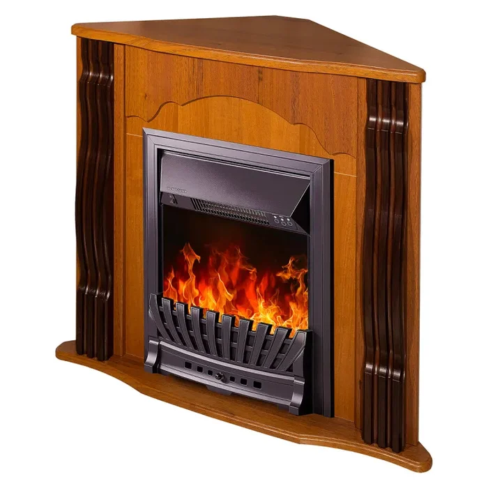 Camino Elettrico da Pavimento ad Angolo 88,2x95x47,3 cm Effetto Fiamma 2000W Clasic & Pluton Noce