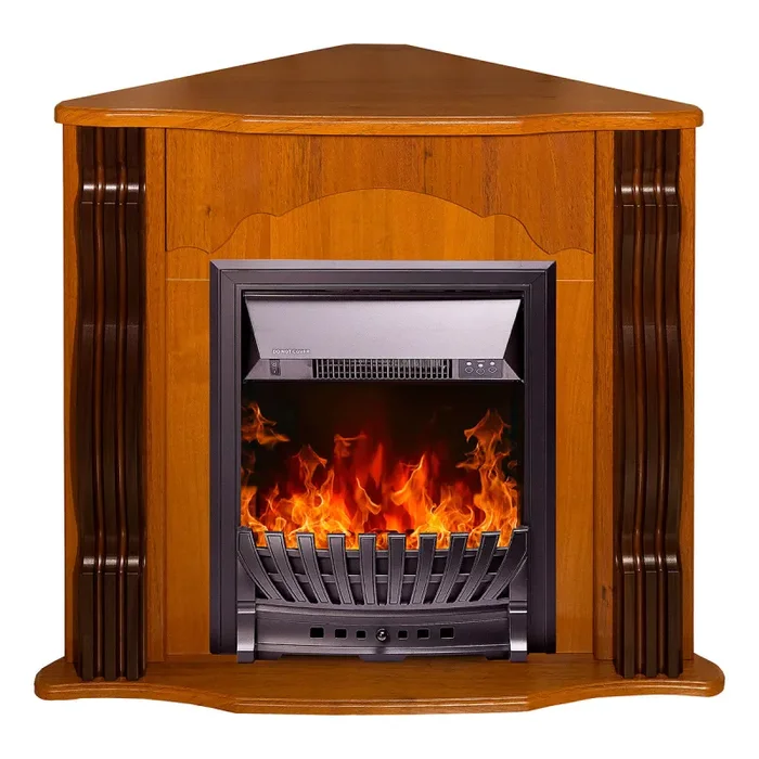 Camino Elettrico da Pavimento ad Angolo 88,2x95x47,3 cm Effetto Fiamma 2000W Clasic & Pluton Noce - immagine 2