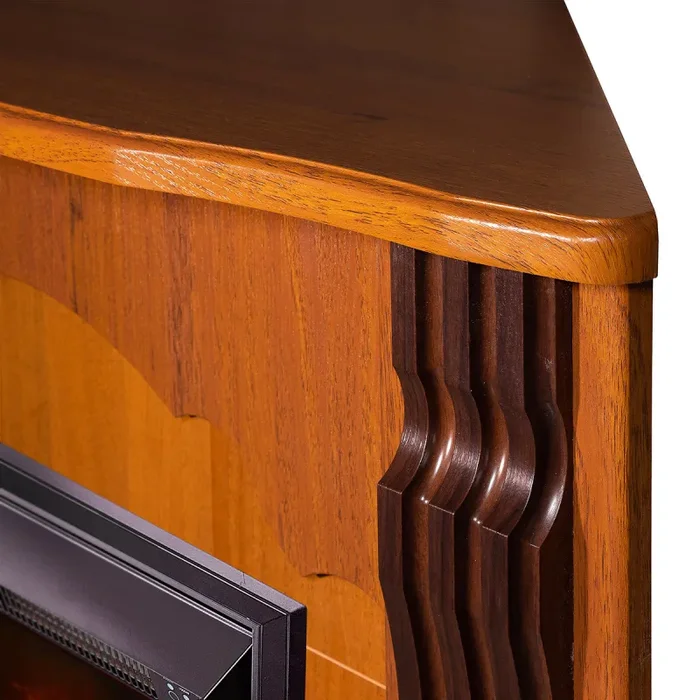 Camino Elettrico da Pavimento ad Angolo 88,2x95x47,3 cm Effetto Fiamma 2000W Clasic & Pluton Noce - immagine 3