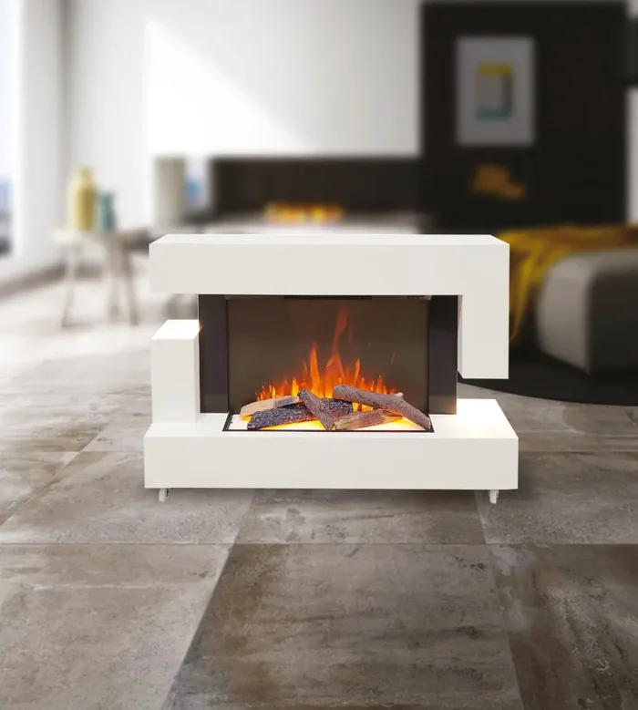 Camino Elettrico da Pavimento Effetto Fiamma 1500W Milano Bianco - immagine 2