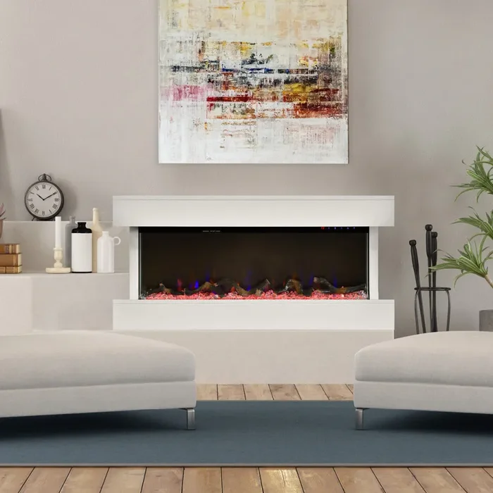 Camino Elettrico da Pavimento Effetto Fiamma 1500W Paige Bianco Online ora - immagine 2