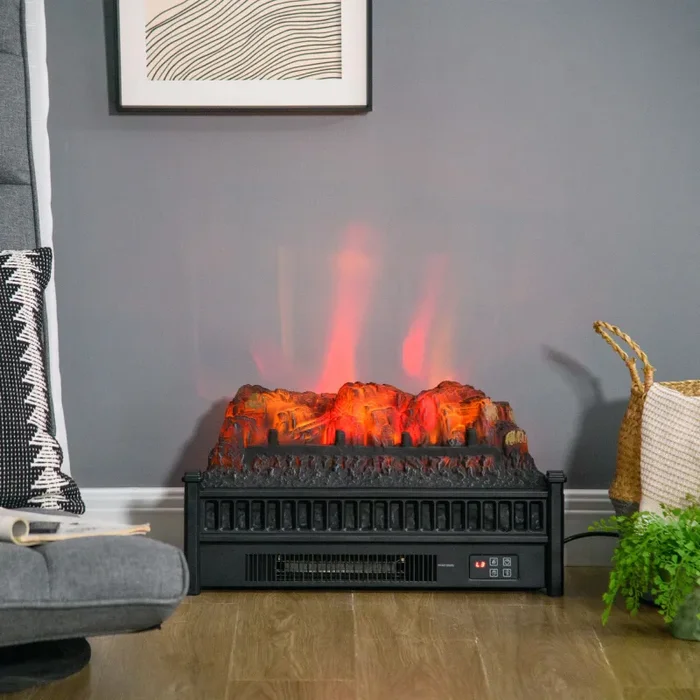 Camino Elettrico da Terra 58,5x22x32 cm 1800W Effetto Fiamma Nero - immagine 2