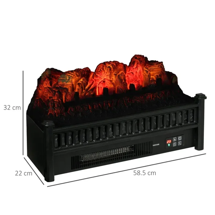 Camino Elettrico da Terra 58,5x22x32 cm 1800W Effetto Fiamma Nero - immagine 3