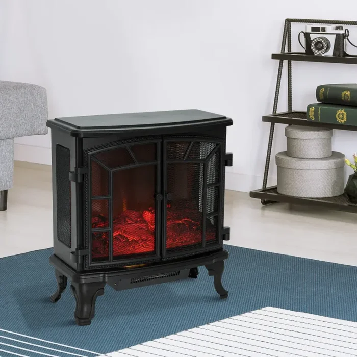 Camino Elettrico da Terra 63.5×30.5×67.5 cm 1000W/2000W Nero Saldi - immagine 2