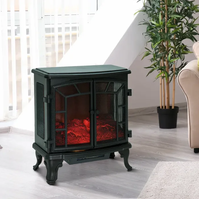 Camino Elettrico da Terra 63.5×30.5×67.5 cm 1000W/2000W Nero Saldi - immagine 3