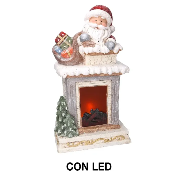 Camino in Resina con Led e babbo natale grigio cm 31,5x23xh56 Moda