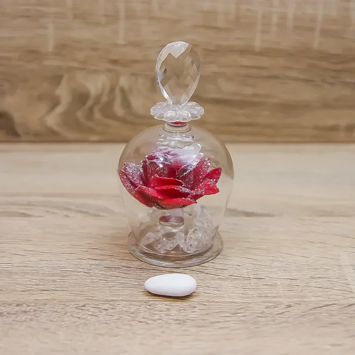 Campana con Rosa Rossa e Glitter Argento Via Margutta Vendita calda