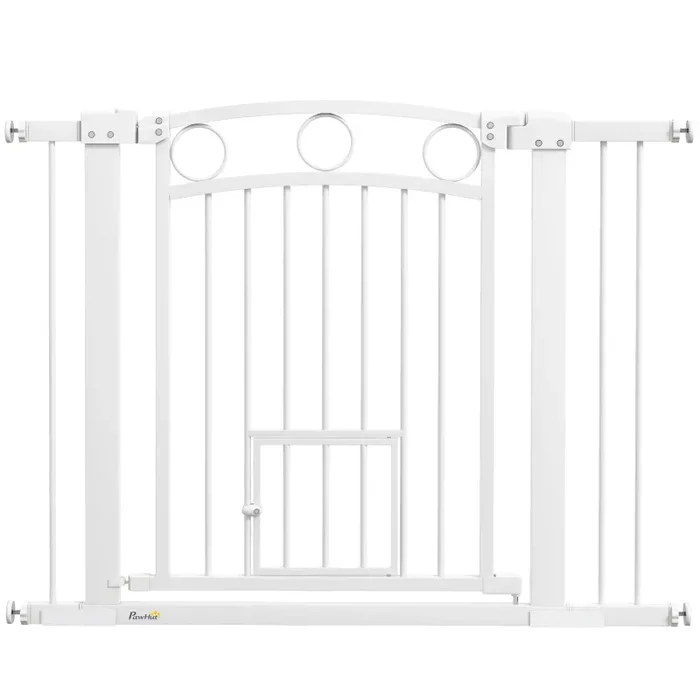Cancelletto di Sicurezza per Animali con Estensioni 76-104 cm Porta per Gatti Bianco