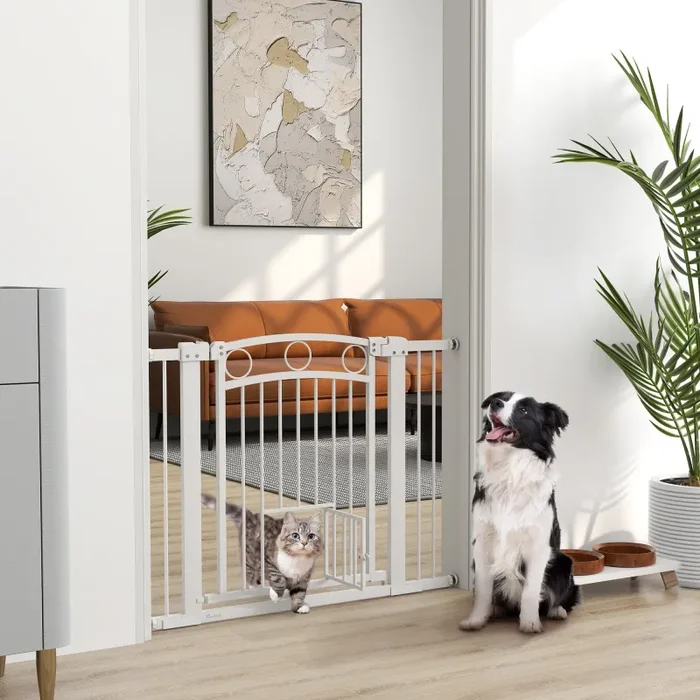 Cancelletto di Sicurezza per Animali con Estensioni 76-104 cm Porta per Gatti Bianco - immagine 2