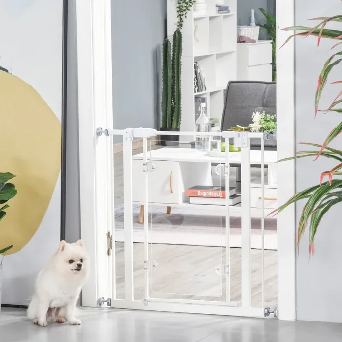 Cancelletto di Sicurezza per Animali Domestici 76,9-81,9 cm in Ferro Bianco - immagine 2