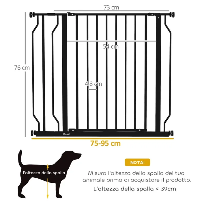 Cancelletto di Sicurezza per Cani Estensibile 75-95x76A cm in Acciaio e ABS Nero - immagine 3