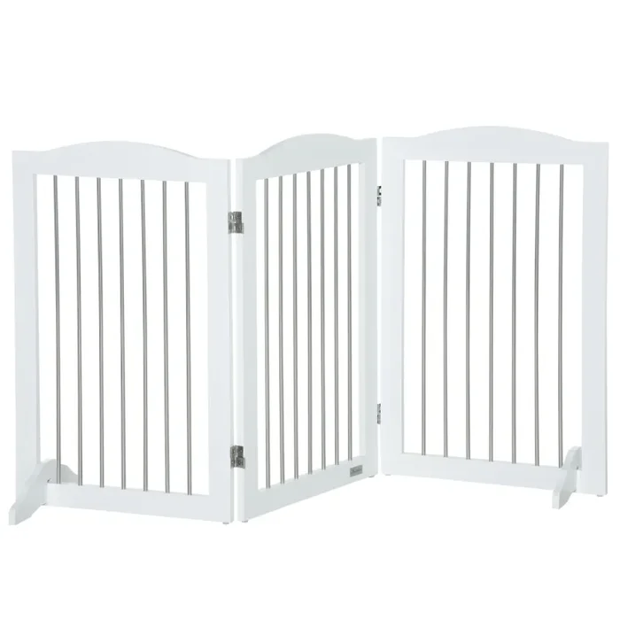 Cancelletto di Sicurezza per Cani Pieghevole 154x30x80 cm con 3 Pannelli in Legno Bianco