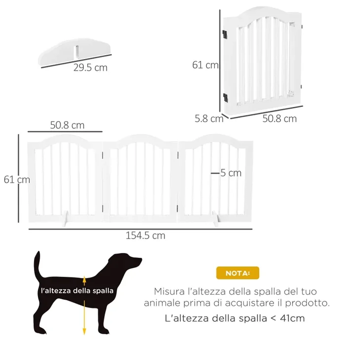 Cancelletto di Sicurezza Pieghevole per Animali Domestici 154,5×29,5×61 cm in Legno e MDF Bianco Online - immagine 3