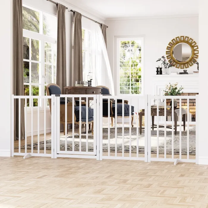 Cancelletto di Sicurezza Pieghevole per Animali Domestici 237,5x36x80 cm in Legno Bianco - immagine 2
